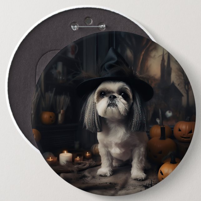 Shih Tzu Pumpkins Halloween Scary  6 Cm Round Badge (Front & Back)