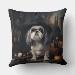 Shih Tzu Pumpkins Halloween Scary  Cushion