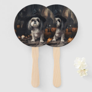 Shih Tzu Pumpkins Halloween Scary  Hand Fan