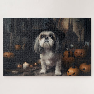 Shih Tzu Pumpkins Halloween Scary  Jigsaw Puzzle