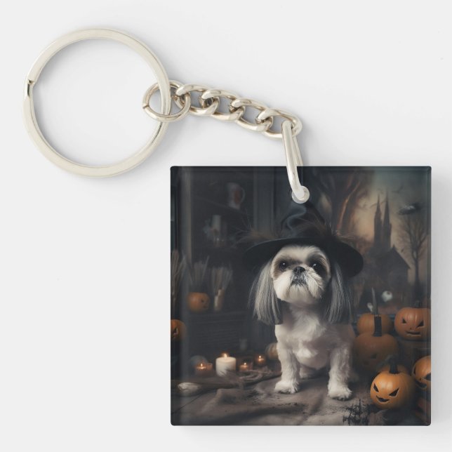 Shih Tzu Pumpkins Halloween Scary  Key Ring (Front)