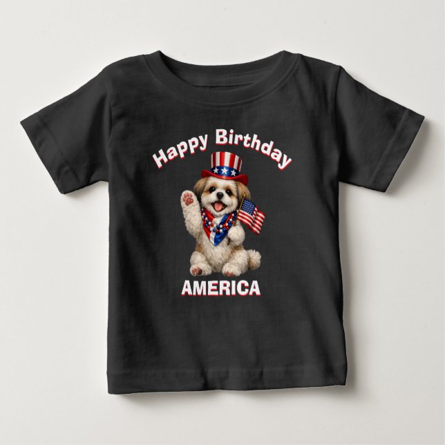 Shih Tzu Puppy (2f) Patriotic Kid T-Shirt (Front)