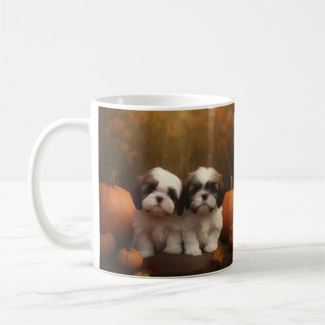 Shih Tzu Puppy Autumn Delight Pumpkin  Coffee Mug (Left)