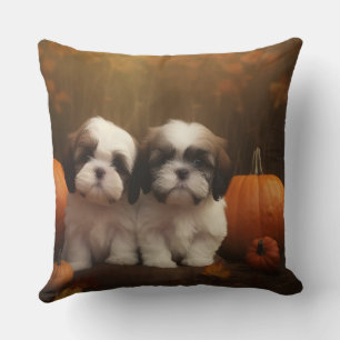 Shih Tzu Puppy Autumn Delight Pumpkin  Cushion