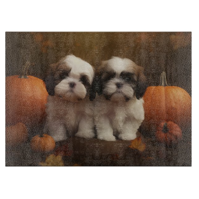 Shih Tzu Puppy Autumn Delight Pumpkin  Cutting Board (Front)