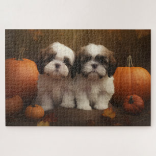 Shih Tzu Puppy Autumn Delight Pumpkin  Jigsaw Puzzle
