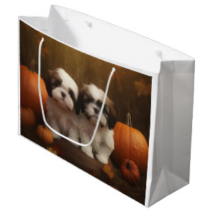 Shih Tzu Puppy Autumn Delight Pumpkin  Large Gift Bag