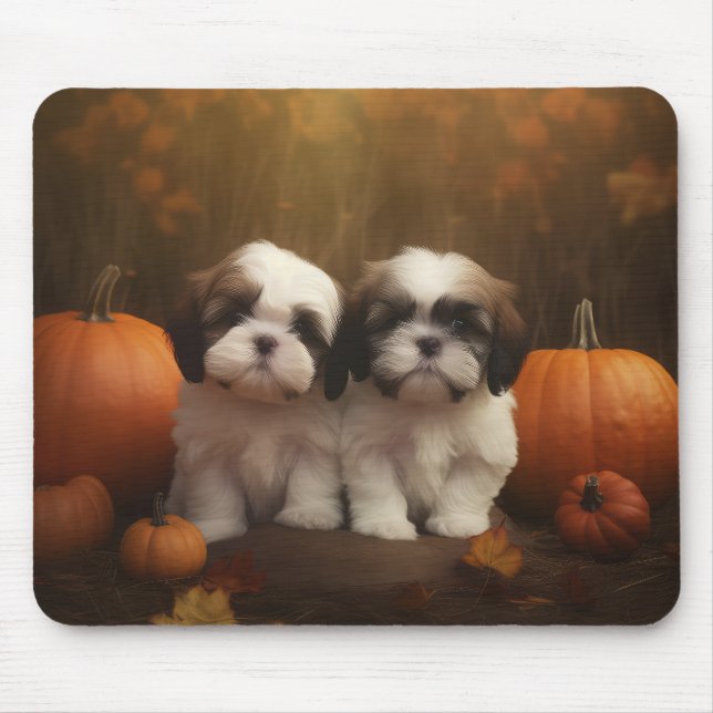 Shih Tzu Puppy Autumn Delight Pumpkin  Mouse Pad (Front)