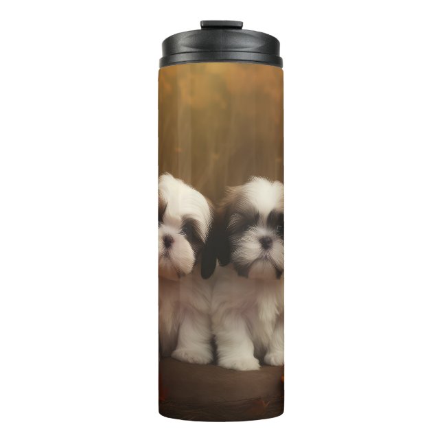 Shih Tzu Puppy Autumn Delight Pumpkin  Thermal Tumbler (Front)