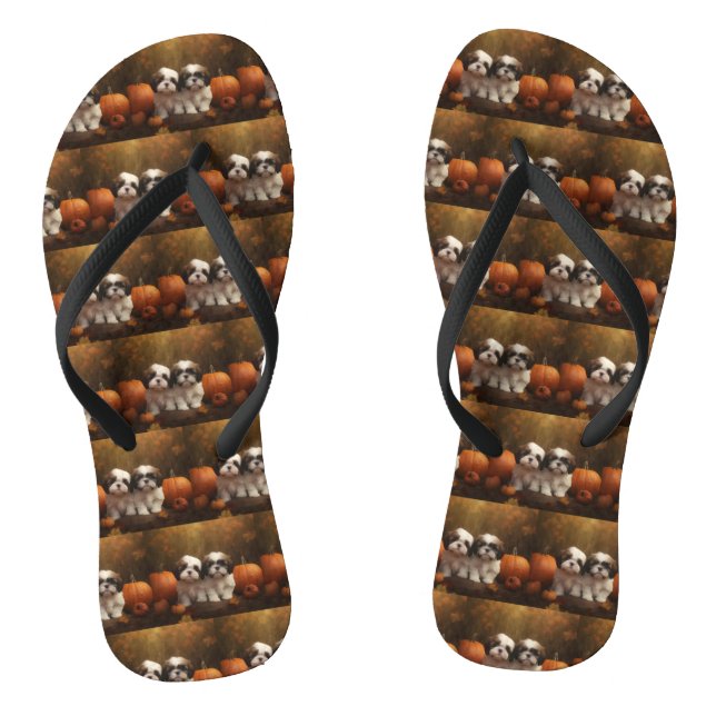 Shih Tzu Puppy Autumn Delight Pumpkin  Thongs (Footbed)
