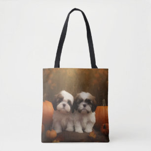 Shih Tzu Puppy Autumn Delight Pumpkin  Tote Bag