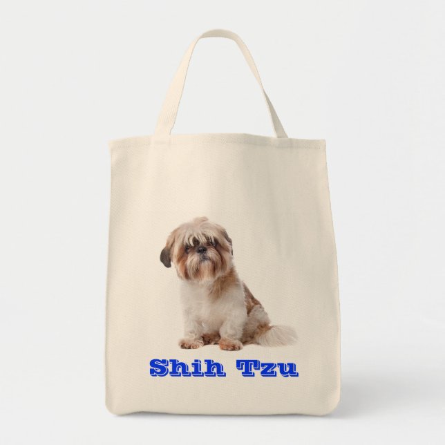 Shih Tzu Puppy Dog Canvas Grocery Tote Bag (Front)