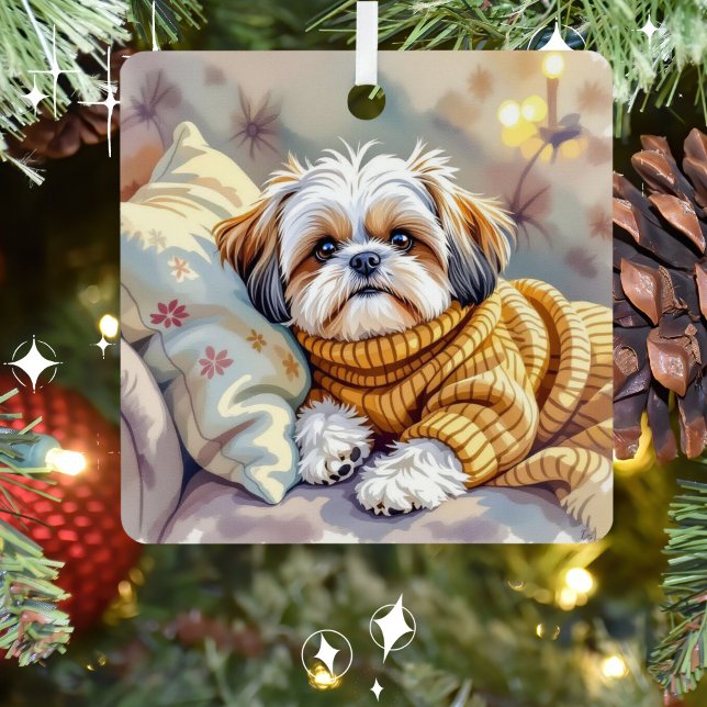 Shih tzu Puppy Dog Personalised Christmas Metal Tree Decoration (Creator Uploaded)