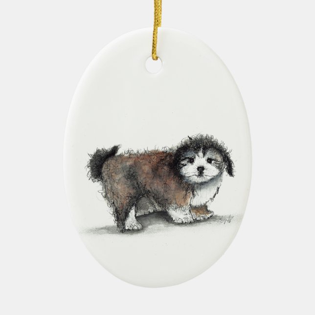 Shih tzu Puppy Dog, Pet Ceramic Ornament (Front)