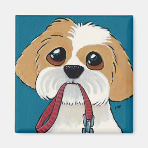 Shih Tzu Puppy on Blue Dog Art Magnet