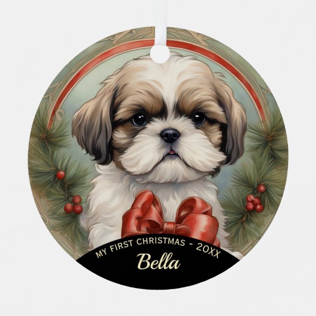 Shih Tzu Puppy's First Christmas Ornament (Front)