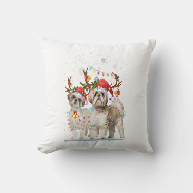 Shih Tzu Reindeer Xmas Light Christmas Gift Cushion (Front)