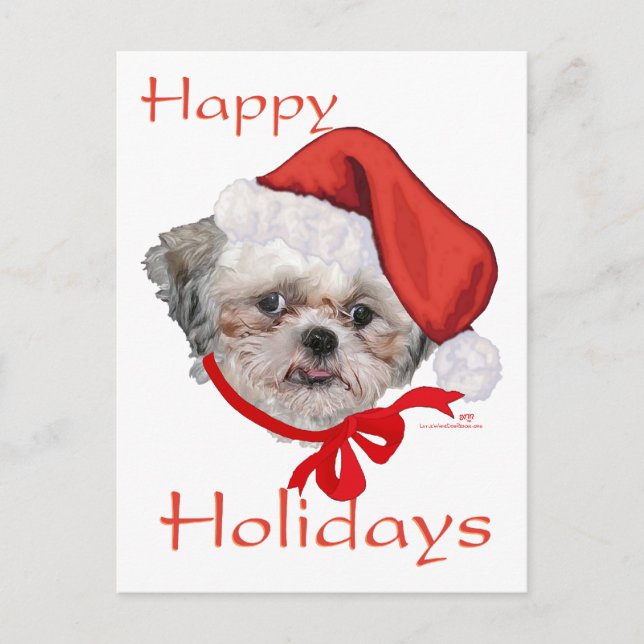 Shih Tzu Rescue Dog Happy Holidays Holiday Postcard (Front)