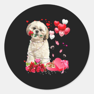 Shih Tzu Rose Heart Happy Valentine Day Dog Mom  Classic Round Sticker