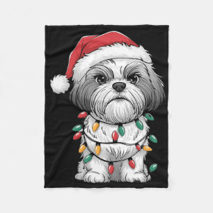 Shih Tzu Santa Christmas Tree Lights Xmas Dog Love Fleece Blanket
