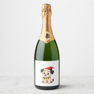 Shih Tzu Santa Christmas Tree Lights Xmas Dog Love Sparkling Wine Label