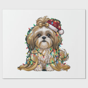 Shih Tzu Santa Hat Christmas Lights Funny Holiday Wrapping Paper