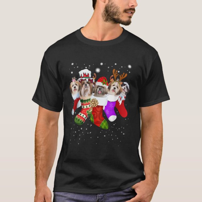 Shih Tzu Santa Hat Christmas Socks Snow Xmas Holid T-Shirt (Front)