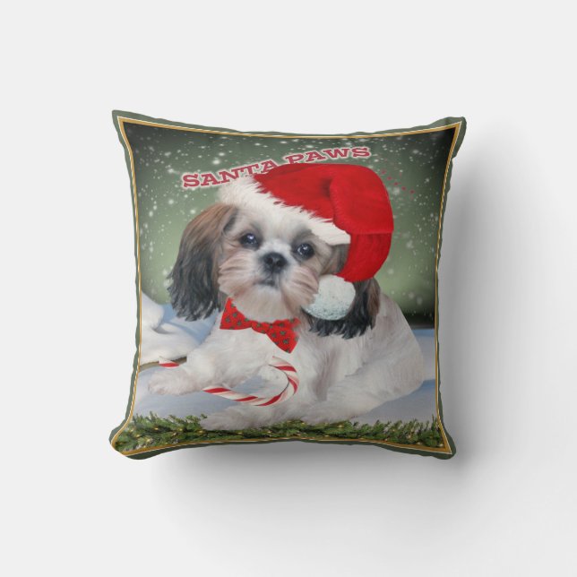 Shih Tzu Santa Paws Christmas Pillows (Front)