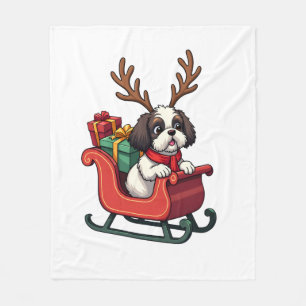 Shih Tzu Santa�s Sleigh Ride Fleece Blanket