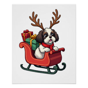 Shih Tzu Santa�s Sleigh Ride Poster