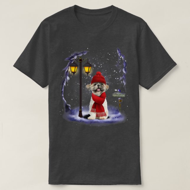 Shih Tzu Santa Snow Christmas Light Winter Pajama  T-Shirt (Design Front)