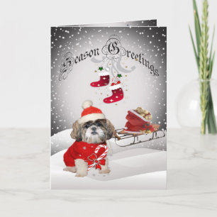 Shih Tzu Santa Snow Scene greeting cards