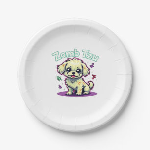 Shih Tzu Shihtzu Zombie Dog Halloween Oversized T- Paper Plate