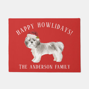 Shih tzu Shorter haired Happy Howlidays Christmas Doormat