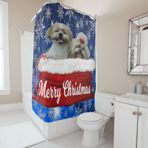 Shih tzu Shower Curtain, Christmas Shower Curtain