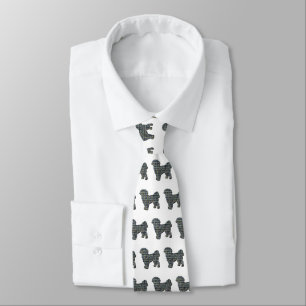 Shih Tzu Silhouette Dog Yellow & Black Grid White Tie