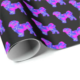 Shih Tzu Silhouette Pink & Blue Dog Black Paper