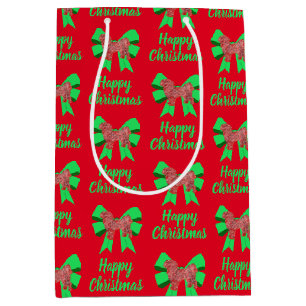Shih Tzu Silhouette Red Christmas Dog & Green Bow Medium Gift Bag