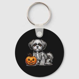 Shih Tzu Skeleton Jack O Lantern Funny Dog Key Ring