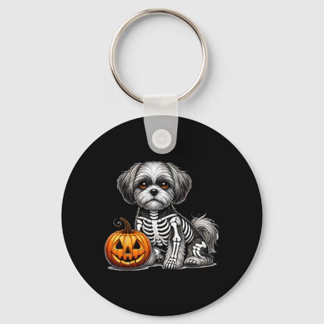 Shih Tzu Skeleton Jack O Lantern Funny Dog Key Ring (Front)