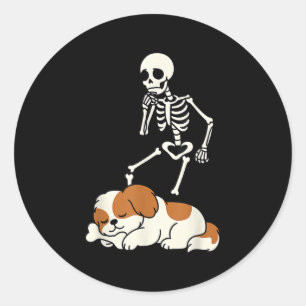 Shih Tzu Sleeping Dog Cute Halloween Skeleton Funn Classic Round Sticker