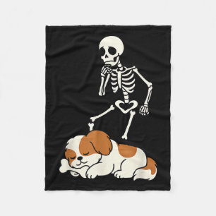 Shih Tzu Sleeping Dog Cute Halloween Skeleton Funn Fleece Blanket