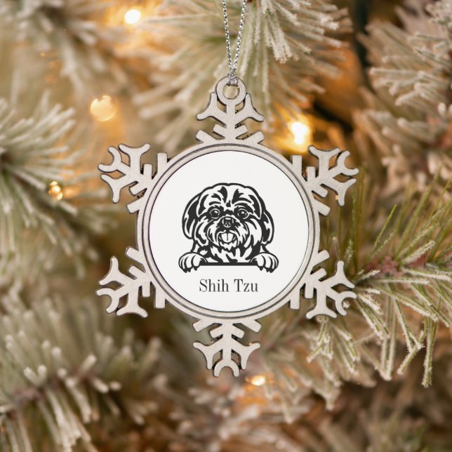 Shih Tzu Snowflake Pewter Christmas Ornament (Tree)