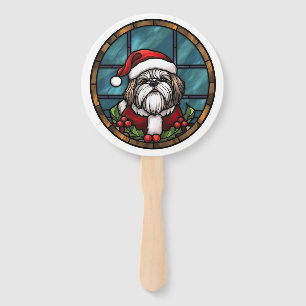 Shih Tzu Stained Glass Christmas Hand Fan