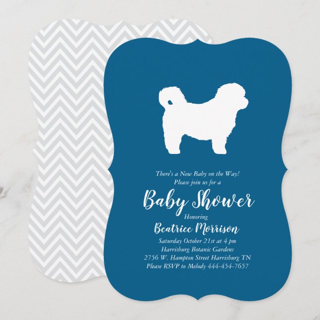 Shih Tzu Teddy Bear Dog Baby Shower Blue Boy Invitation (Front/Back)