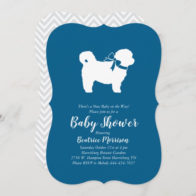 Shih Tzu Teddy Bear Dog Baby Shower Blue Boy Invitation (Front/Back)