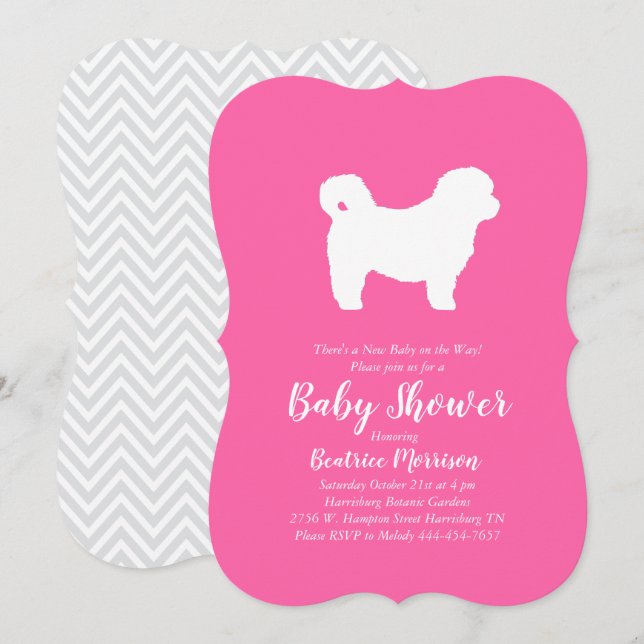 Shih Tzu Teddy Bear Dog Baby Shower Pink Girl Invitation (Front/Back)