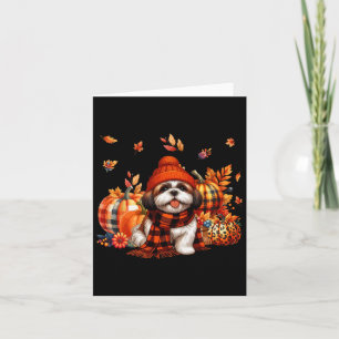 Shih Tzu Thanksgiving Leopard Pumpkins Fall Leaves Card