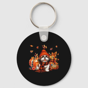 Shih Tzu Thanksgiving Leopard Pumpkins Fall Leaves Key Ring