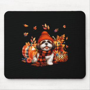 Shih Tzu Thanksgiving Leopard Pumpkins Fall Leaves Mouse Pad
